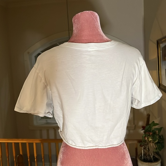 Garage white cropped T-shirt with blue and red stripe - Picture 2 of 3